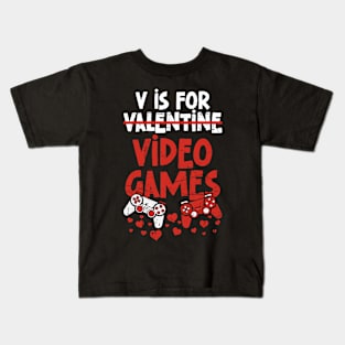 V Is For Video Games Funny Valentines Day Kids T-Shirt